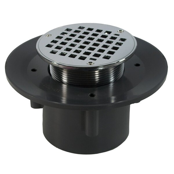 Jones Stephens 4in. Heavy Duty PVC Slab Drain Base with 3-1/2in. Metal Spud and 6in. Chrome Plated Strainer D49565 - main